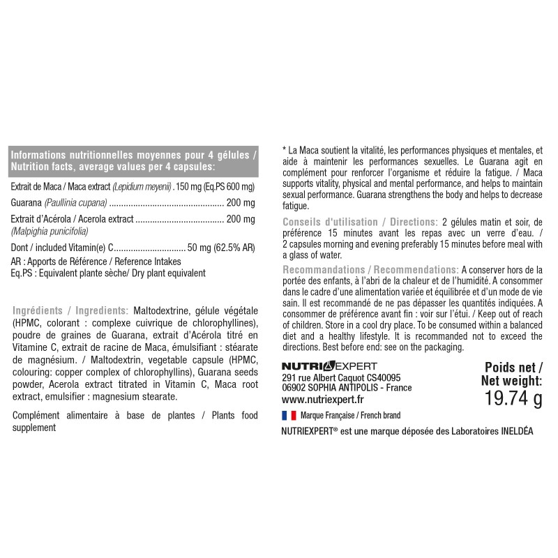 Maca 1000 - ingrédients Maca 1000 - ingrédients
