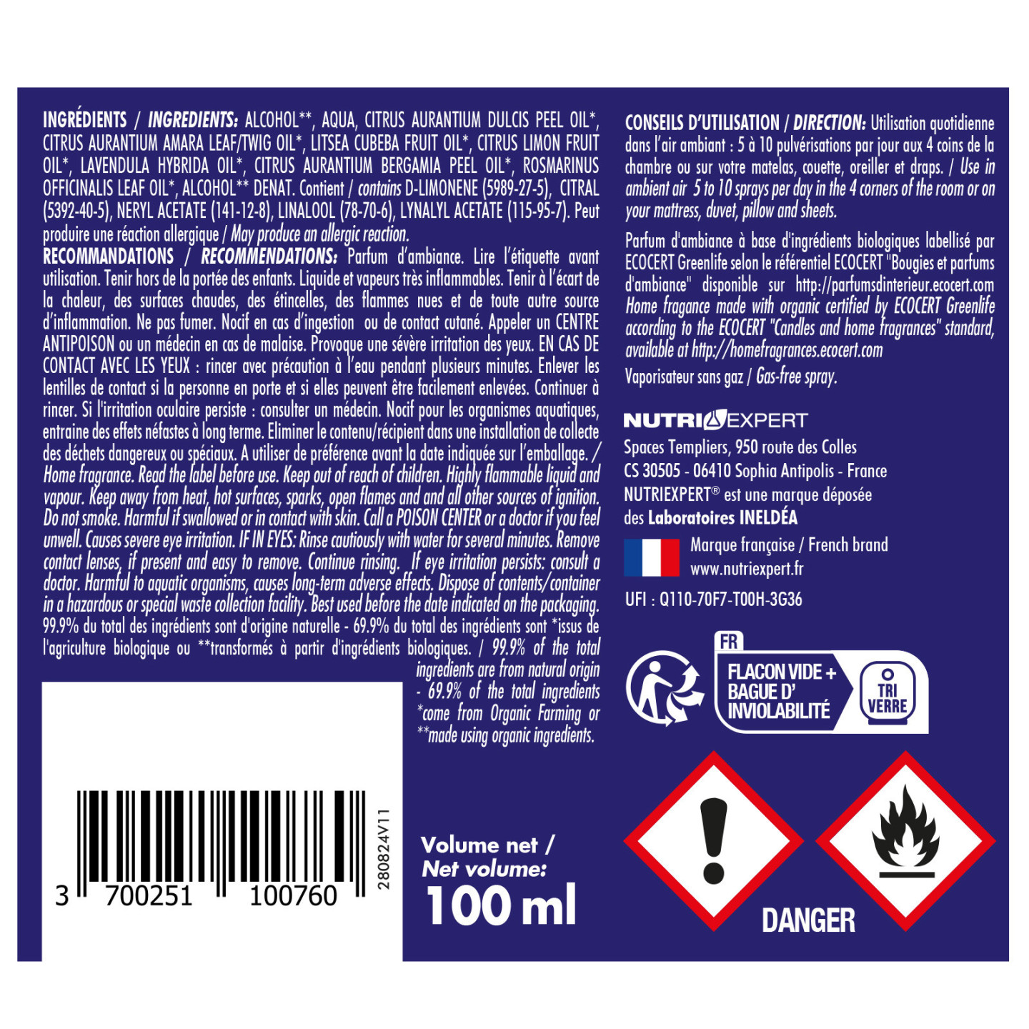 BRUME D'AMBIANCE CONTROLEE BIO